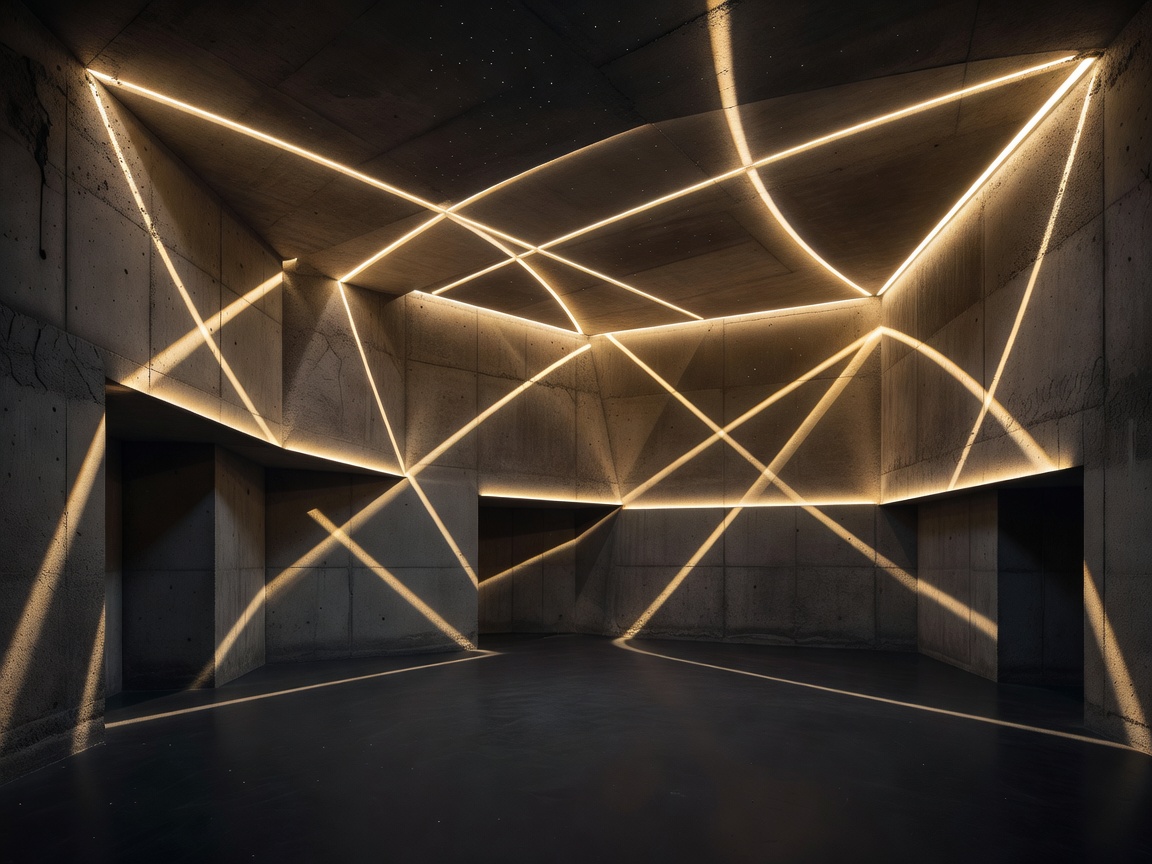 Deep Chamber acoustic isolated zone displaying geometric warm light contours on raw brutalist walls