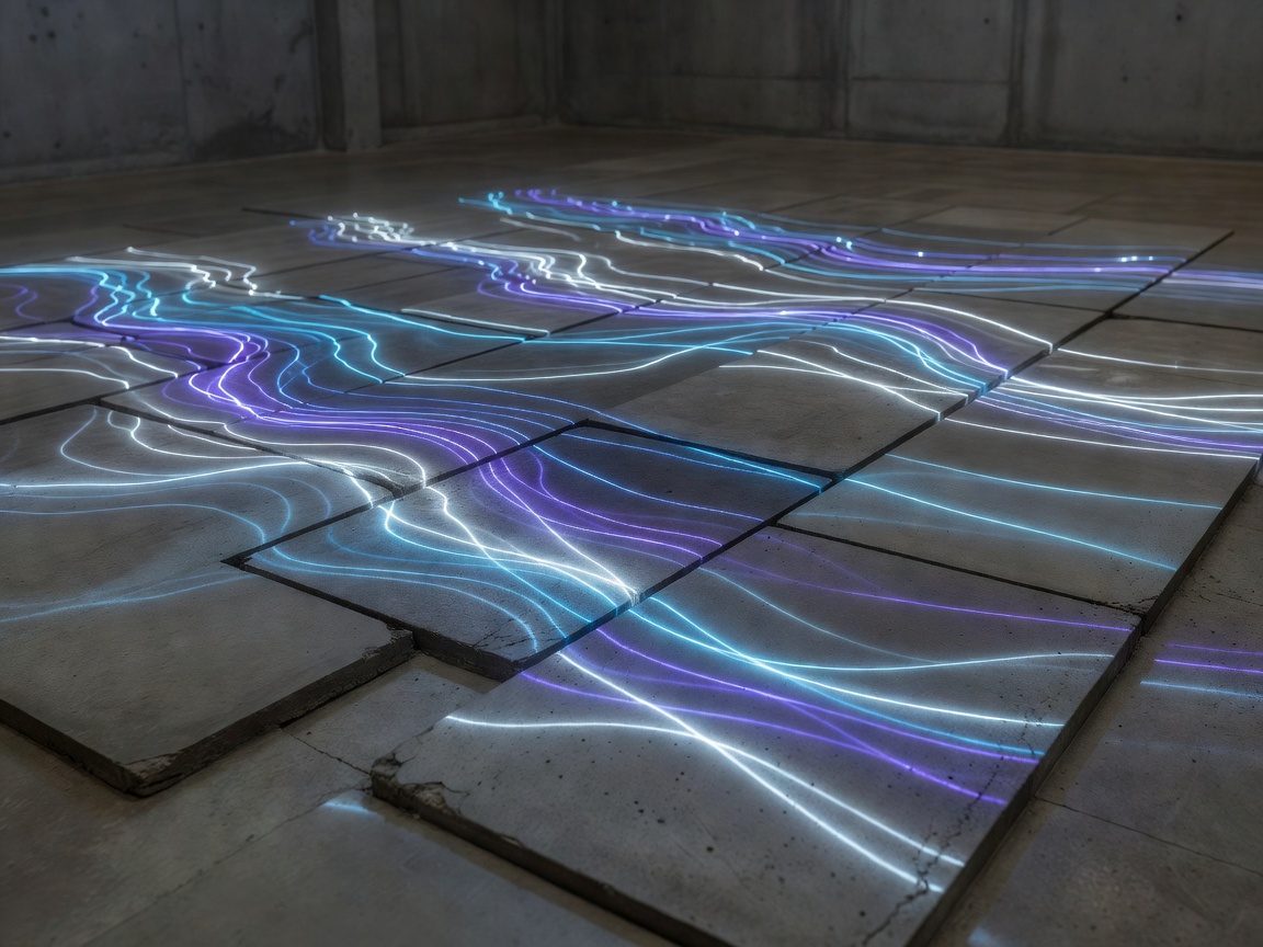 Seismic Resonance - light frequencies representing metropolitan Seattle micro-tremors mapped on dynamic concrete floor plates
